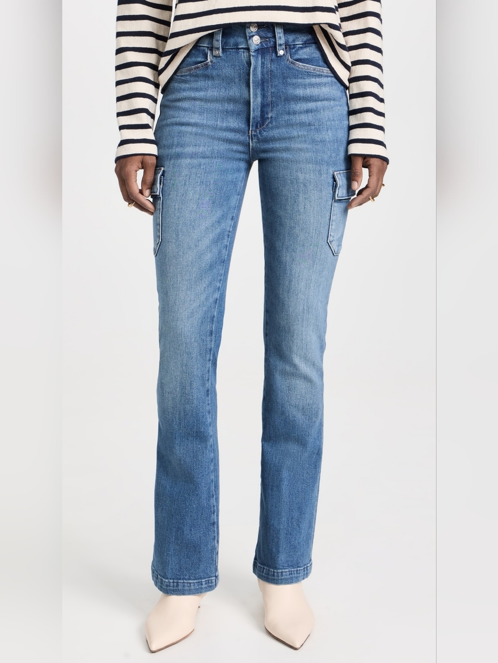 PAIGE Dion Cargo Pocket High Rise Bootcut Jeans Gracie Lou Wash Size 28